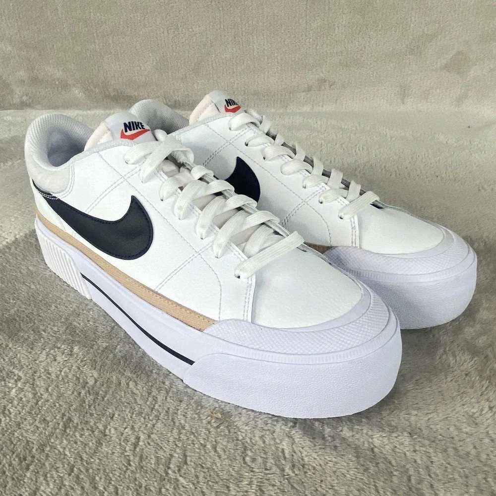 Nike Court Legacy Lift Shoes Womens Size 11 White Black Leather Sneakers NEW